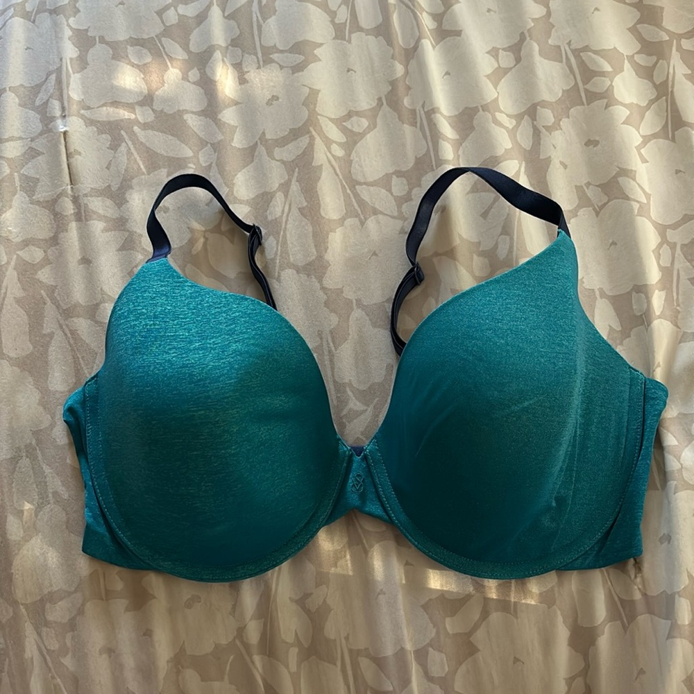 Victorias Secret Bra Uplift Semi Demi 36DD Turquoise Adjustable Lightly Lined